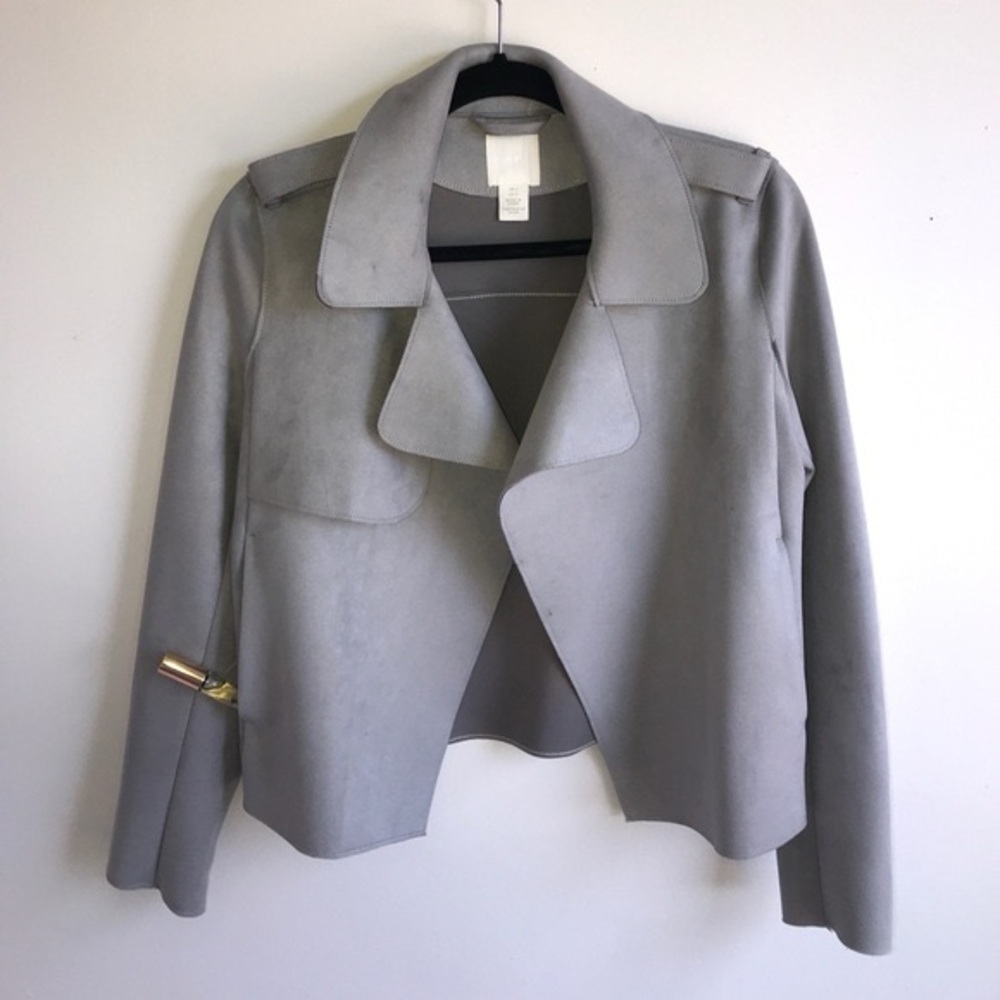 H&M Gray Blazer with Draped Collar and Relaxed Fit